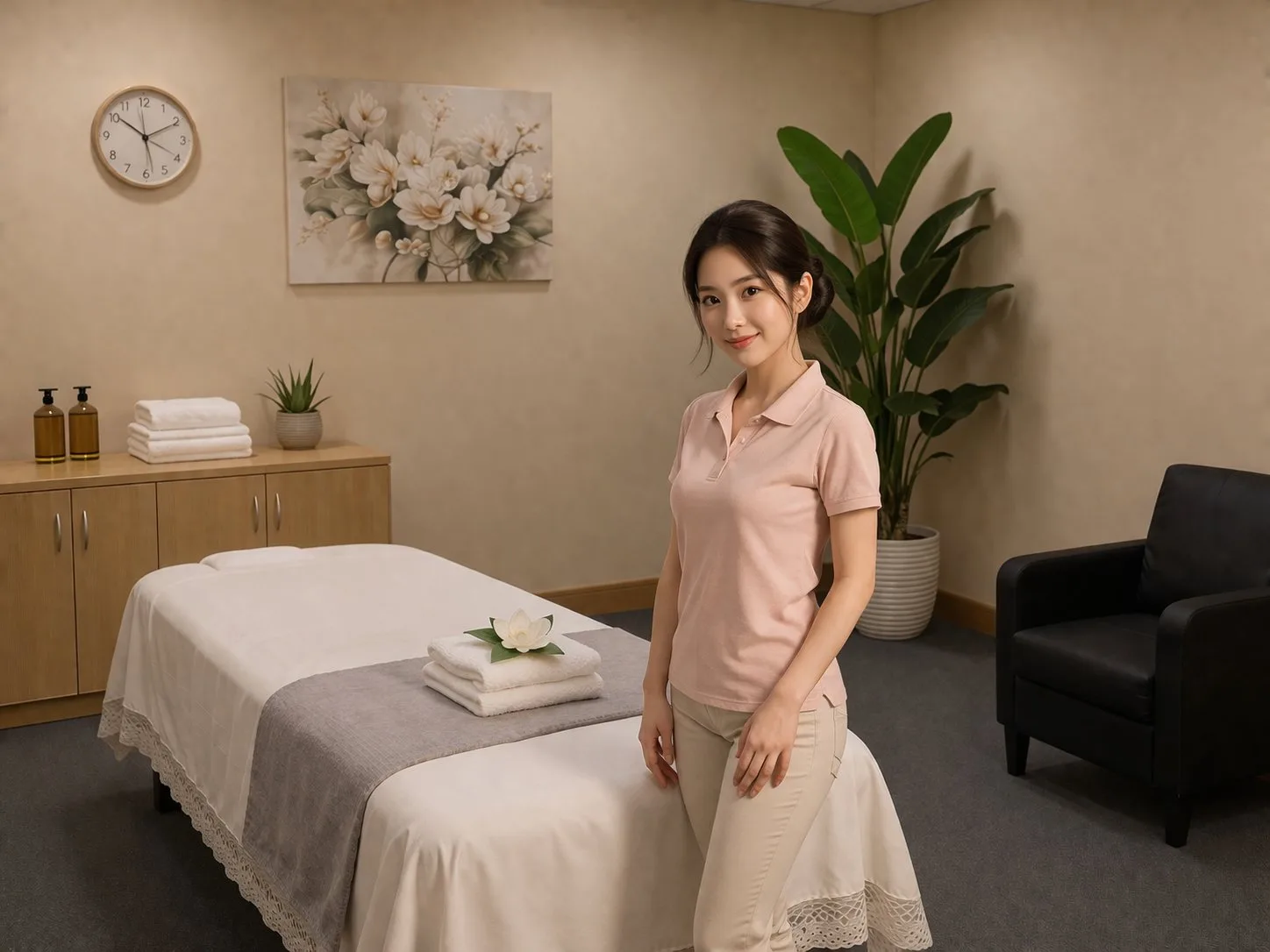 Friendly female therapists in pink and mint at Pink One Spa San Diego